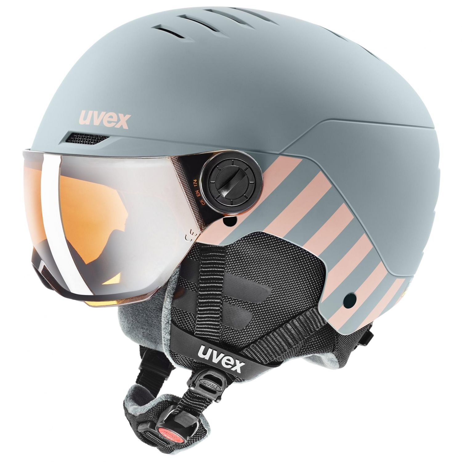 Uvex Rocket JR Visor, skihjelm med visir, junior, lysegrå/lyserød