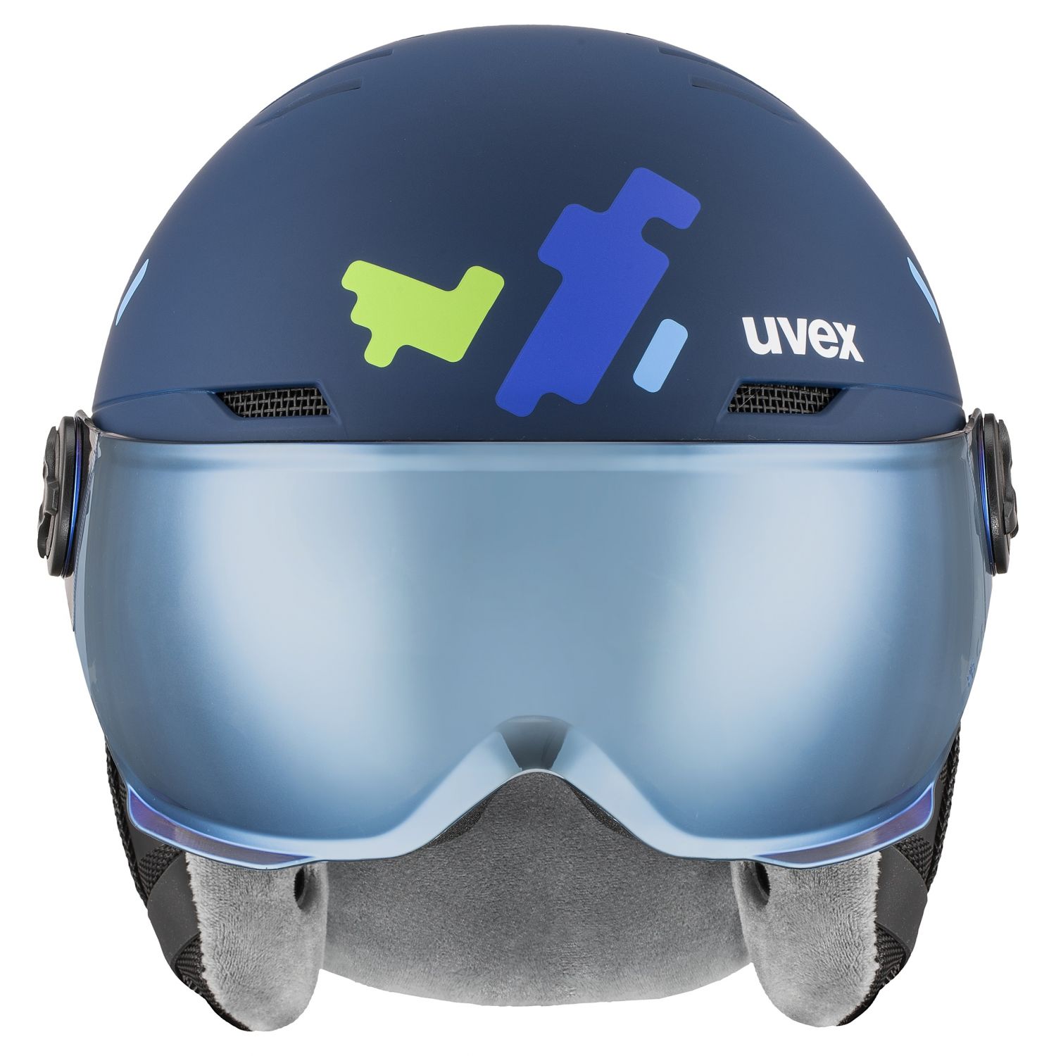 Uvex Rocket JR Visor, skihjelm med visir, junior, mørkeblå