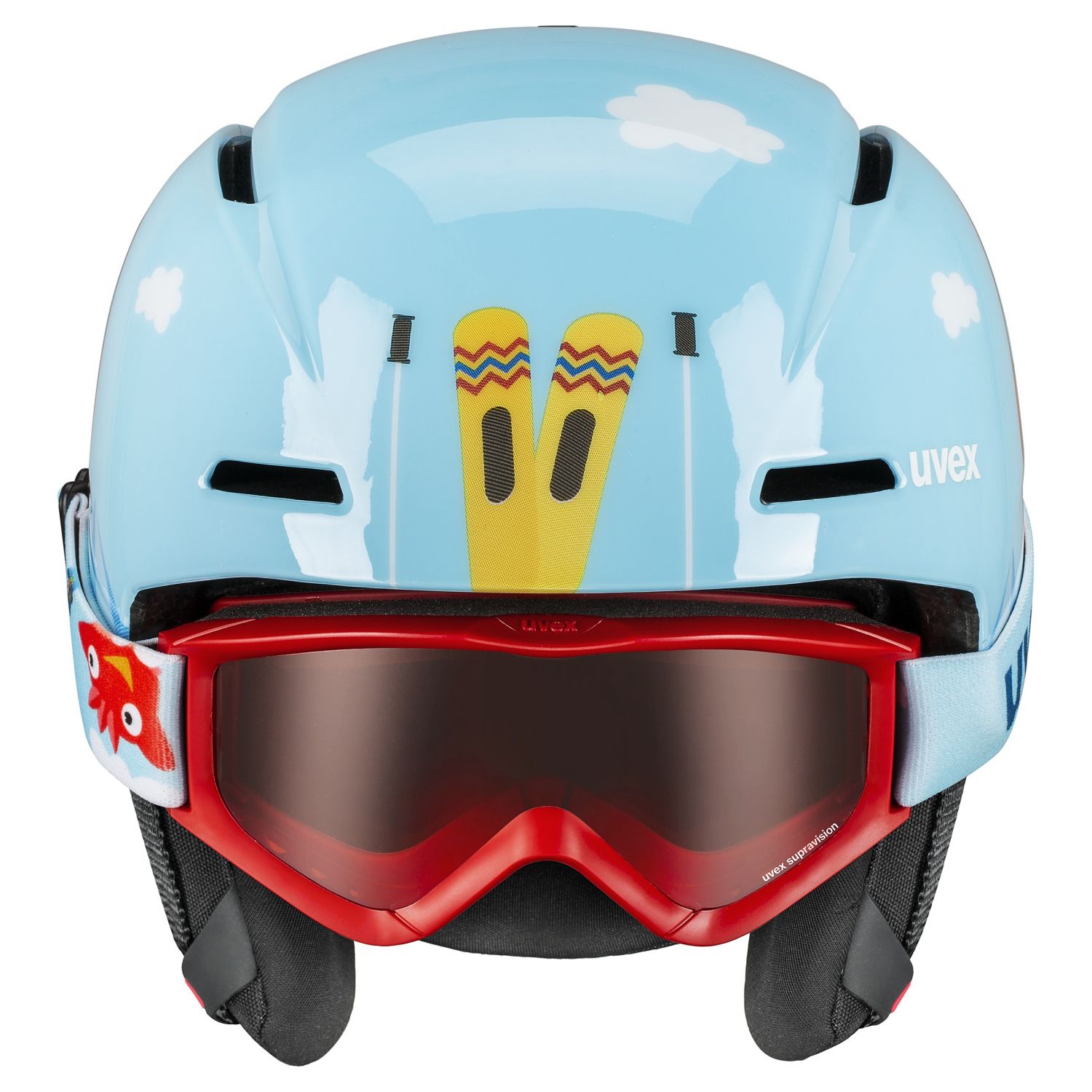 Uvex Viti Set, ski helmet + ski goggles, junior, light blue birdy