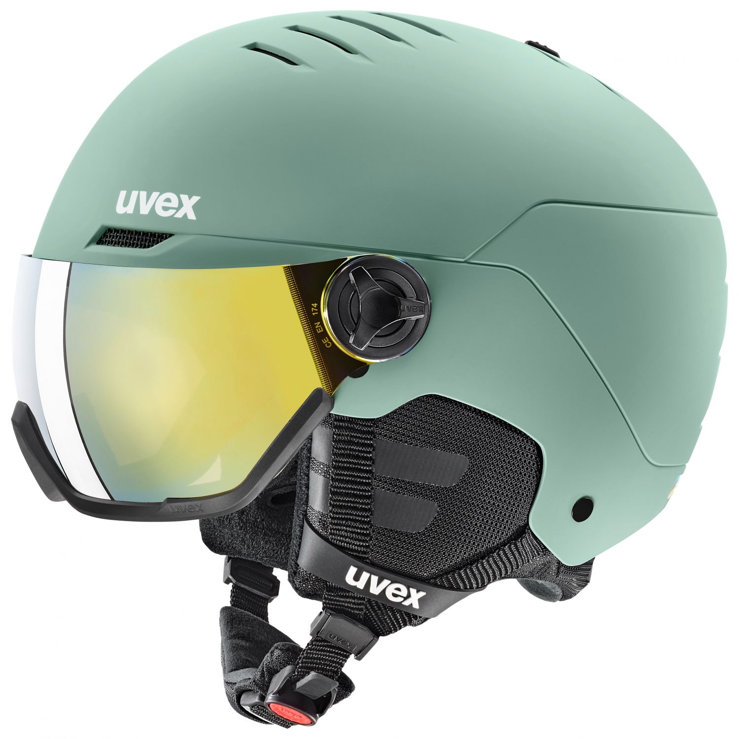 Uvex Wanted Visor, kask narciarski z przy?bic? szyb?, jasnozielony